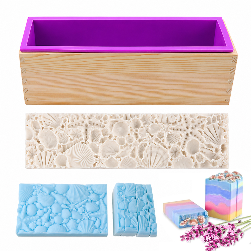Soap Making Cold Process - Ozean-Muschel-Matte Silikon-Seifenform mit Holzbox 42oz Brotform